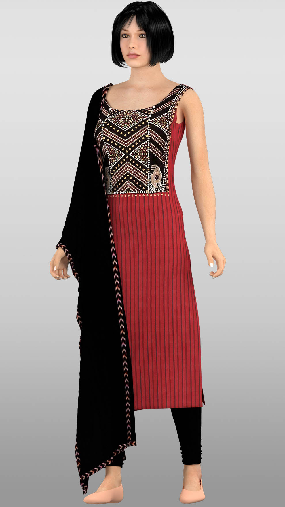 Dark Green Round Neck Kurta With Purple Pants And Dupatta